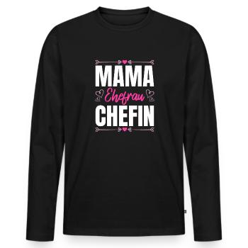 Mama Ehefrau Chefin - Zum Muttertag - Männer Premium Bio Langarmshirt - Schwarz - Vorne - Nico (187cm)