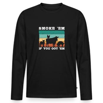 Smok 'em If You Got 'em Meat Saison des barbecues - T-shirt manches longues Premium bio Homme - noir - Devant - Nico (187cm)