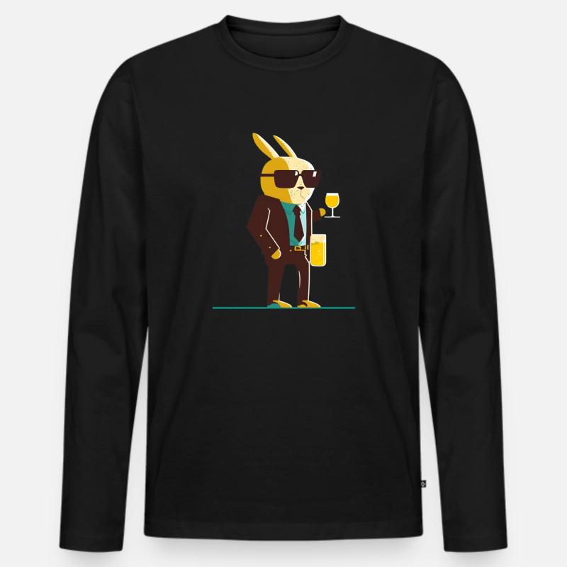 Cooler Osterhase mit Bier - Männer Premium Bio Langarmshirt - Schwarz