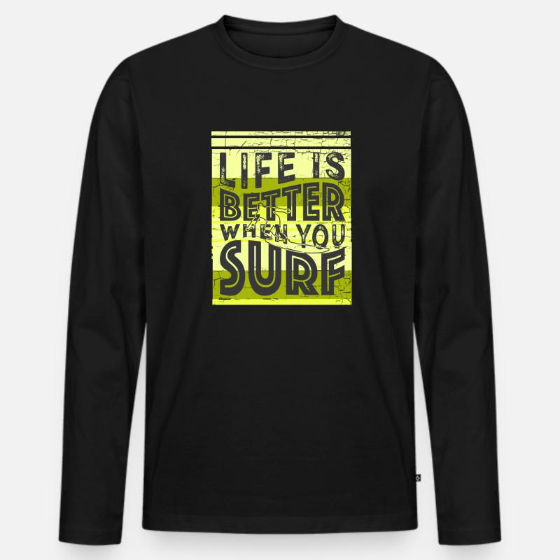 Surfer Spruch Lustig - Männer Premium Bio Langarmshirt - Schwarz