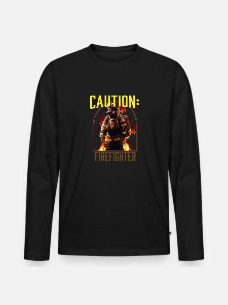Caution Firefighter Fire Rescue Fireman - Men's Premium Organic Long Sleeve Shirt - black