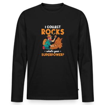 Je collectionne des pierres Quel est votre superpouvoir? - T-shirt manches longues Premium bio Homme - noir - Devant - Nico (187cm)