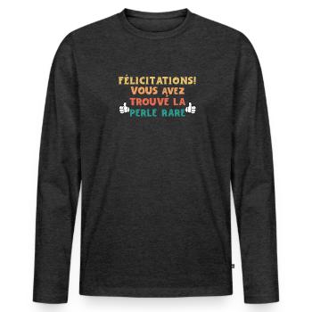 Humour Beauf - Design Amusant pour Homme - T-shirt manches longues Premium bio Homme - anthracite chiné - Devant - Nico (187cm)