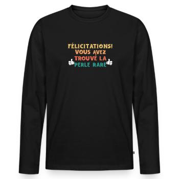 Humour Beauf - Design Amusant pour Homme - T-shirt manches longues Premium bio Homme - noir - Devant - Nico (187cm)