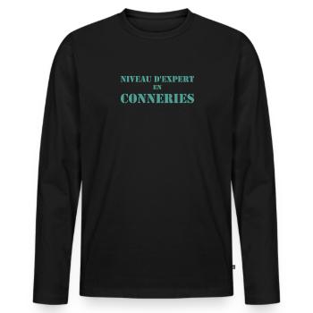Humour Beauf - Design Amusant pour Homme - T-shirt manches longues Premium bio Homme - noir - Devant - Nico (187cm)