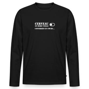 Humour Beauf - Design Amusant pour Homme - T-shirt manches longues Premium bio Homme - noir - Devant - Nico (187cm)