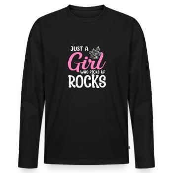 Juste une fille qui ramasse des minéraux rocheux - T-shirt manches longues Premium bio Homme - noir - Devant - Nico (187cm)