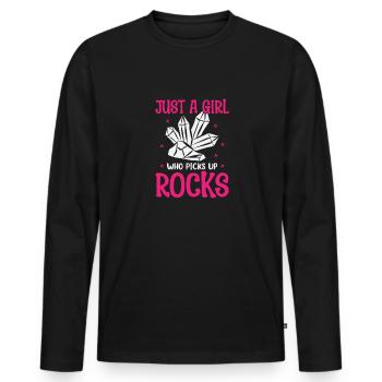Juste une fille qui ramasse des minéraux rocheux - T-shirt manches longues Premium bio Homme - noir - Devant - Nico (187cm)