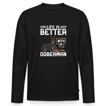 Doberman Pinscher Dog Dobie - Men's Premium Organic Long Sleeve Shirt - black - Front - Nico (187cm)