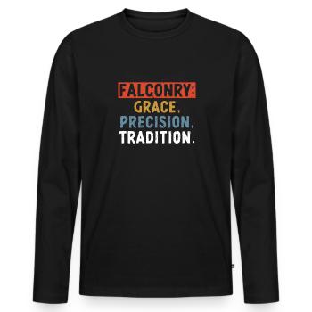 Falknerei Grace Precision Tradition Falkenjäger - Männer Premium Bio Langarmshirt - Schwarz - Vorne - Nico (187cm)