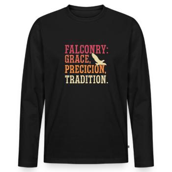 Falknerei Grace Precision Tradition Falkenjäger - Männer Premium Bio Langarmshirt - Schwarz - Vorne - Nico (187cm)
