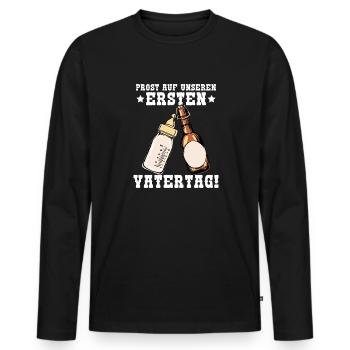 Unser erster Vatertag mit Bier und Milchflasche - Männer Premium Bio Langarmshirt - Schwarz - Vorne - Nico (187cm)