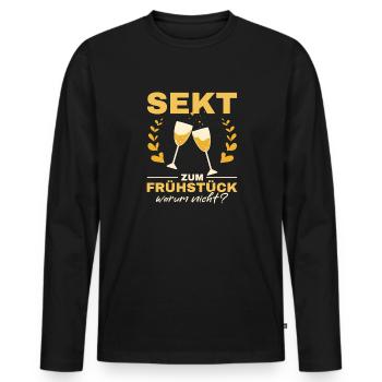 Sekt zum Frühstück? Warum nicht! Mädelsabend - Männer Premium Bio Langarmshirt - Schwarz - Vorne - Nico (187cm)