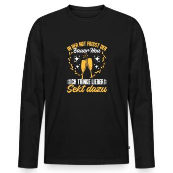 In der Not frisst der Bauer Heu, Ich trinke Sekt - Männer Premium Bio Langarmshirt - Schwarz - Vorne - Nico (187cm)