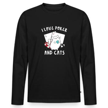 I Love Poker And Cats Play Cards Aces Spades Texas - Men's Premium Organic Long Sleeve Shirt - black - Front - Nico (187cm)