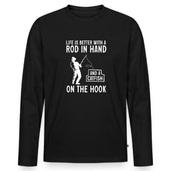 Pêche au poisson-chat Pêcheurs à la ligne - T-shirt manches longues Premium bio Homme - noir - Devant - Nico (187cm)
