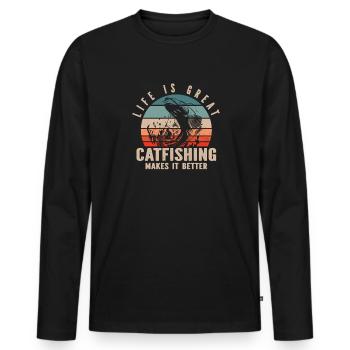 Pêche au poisson-chat Pêcheurs à la ligne - T-shirt manches longues Premium bio Homme - noir - Devant - Nico (187cm)