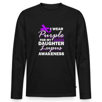 Je porte du violet pour ma fille Lupus Awareness - T-shirt manches longues Premium bio Homme - noir - Devant - Nico (187cm)