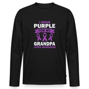 Je porte du violet pour mon grand-père lupus - T-shirt manches longues Premium bio Homme - noir - Devant - Nico (187cm)
