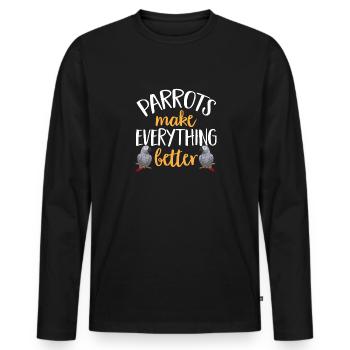 Graupapagei African Grey Parrot Papagei - Men's Premium Organic Long Sleeve Shirt - black - Front - Nico (187cm)