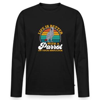 Graupapagei African Grey Parrot Papagei - Men's Premium Organic Long Sleeve Shirt - black - Front - Nico (187cm)