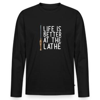 Turning Wood Lathe Lathe - Men's Premium Organic Long Sleeve Shirt - black - Front - Nico (187cm)