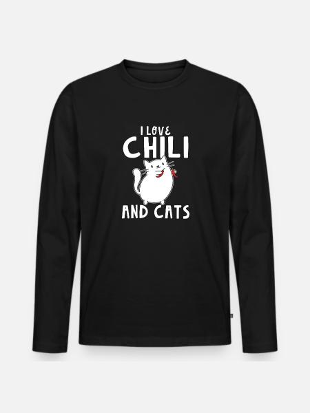 Cute I Love Chili And Cats Spicy Food Lover Pepper - Men's Premium Organic Long Sleeve Shirt - black