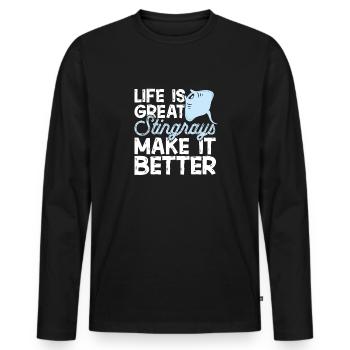 Raies pastenagues, raies manta, raies océaniques, raies - T-shirt manches longues Premium bio Homme - noir - Devant - Nico (187cm)