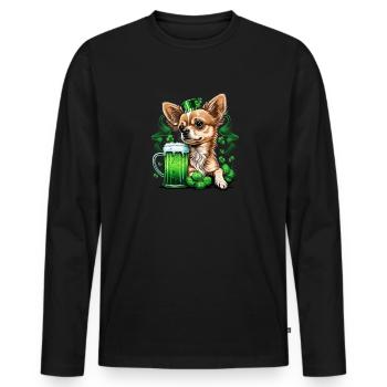 Chihuahua | Saint Patricks Day Bière Trèfle - T-shirt manches longues Premium bio Homme - noir - Devant - Nico (187cm)