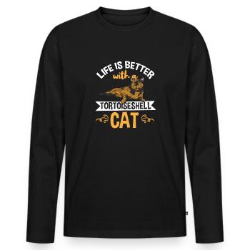 Schildpatt Katze Tortoiseshell Cat Tortie - Männer Premium Bio Langarmshirt - Schwarz - Vorne - Nico (187cm)