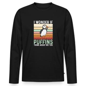 puffin puffin auke birds Lunde - Men's Premium Organic Long Sleeve Shirt - black - Front - Nico (187cm)