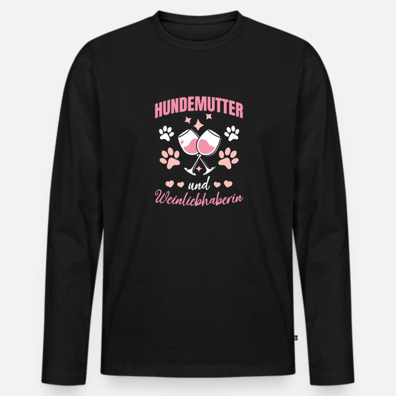 Hundemutter und Weinliebhaberin - Männer Premium Bio Langarmshirt - Schwarz