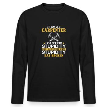 Charpentier Je ne peux pas réparer la stupidité - T-shirt manches longues Premium bio Homme - noir - Devant - Nico (187cm)