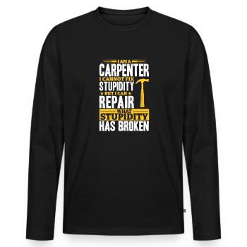 Charpentier Je ne peux pas réparer la stupidité - T-shirt manches longues Premium bio Homme - noir - Devant - Nico (187cm)