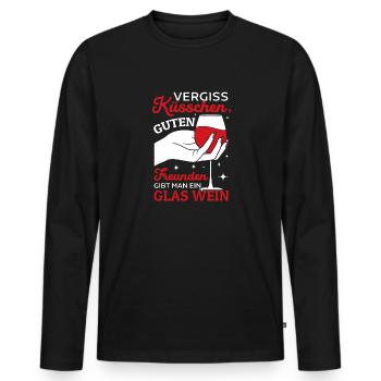 Vergiss Küsschen, guten Freunden gibt man Wein - Männer Premium Bio Langarmshirt - Schwarz - Vorne - Nico (187cm)