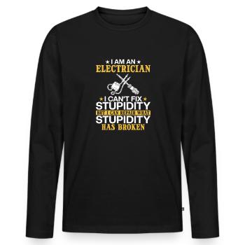 Electrician I can't fix stupidity - Men's Premium Organic Long Sleeve Shirt - black - Front - Nico (187cm)