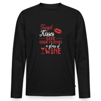 Oubliez les baisers, les bons amis reçoivent du vin - T-shirt manches longues Premium bio Homme - noir - Devant - Nico (187cm)