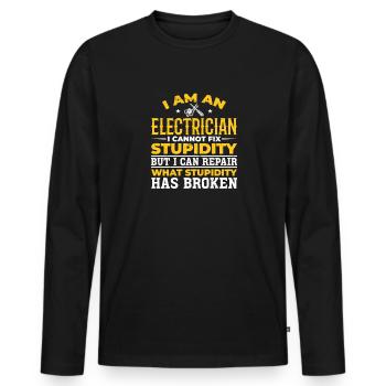 Electrician I can't fix stupidity - Men's Premium Organic Long Sleeve Shirt - black - Front - Nico (187cm)