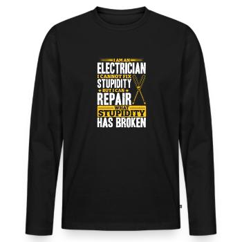 Electrician I can't fix stupidity - Men's Premium Organic Long Sleeve Shirt - black - Front - Nico (187cm)