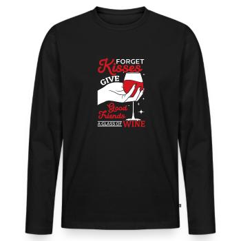 Oubliez les baisers, les bons amis reçoivent du vin - T-shirt manches longues Premium bio Homme - noir - Devant - Nico (187cm)