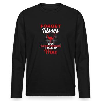 Forget kisses, good friends are given wine - Men's Premium Organic Long Sleeve Shirt - black - Front - Nico (187cm)