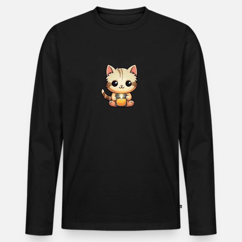 Niedliche Katze mit einer Kerze - Männer Premium Bio Langarmshirt - Schwarz