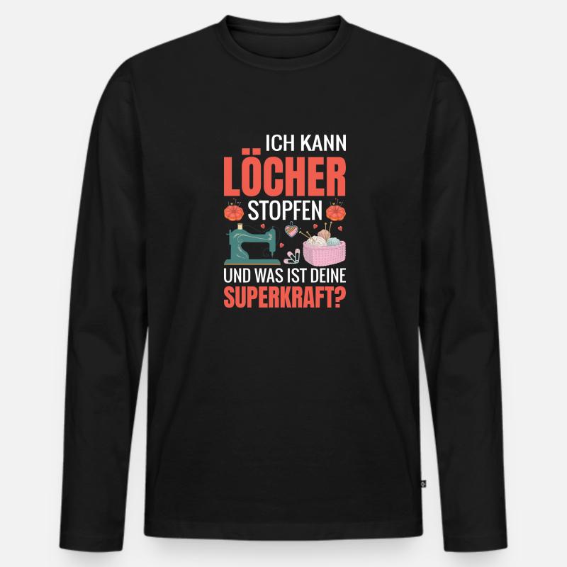 Löcher Stopfen Superkraft Nähen - Männer Premium Bio Langarmshirt - Schwarz
