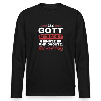 Als Gott mich schuf, dachte er, das wird lustig - Männer Premium Bio Langarmshirt - Schwarz - Vorne - Nico (187cm)
