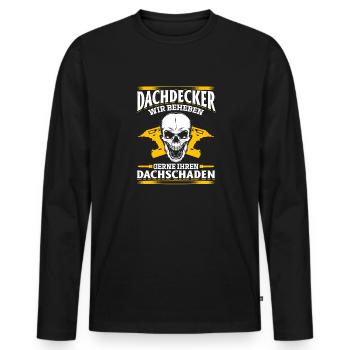Dachdecker – Wir beheben gerne Ihren Dachschaden - Männer Premium Bio Langarmshirt - Schwarz - Vorne - Nico (187cm)