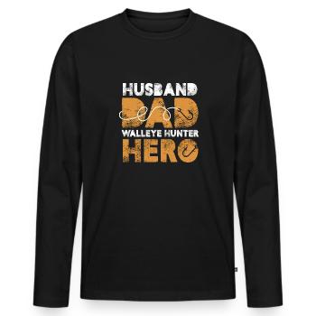 Husband Dad Walleye Hunter Hero - Men's Premium Organic Long Sleeve Shirt - black - Front - Nico (187cm)