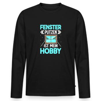 Fenster putzen ist mein Hobby - Männer Premium Bio Langarmshirt - Schwarz - Vorne - Nico (187cm)