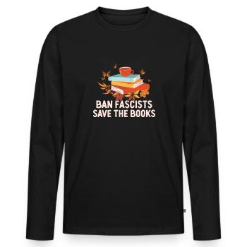 Interdire les fascistes Sauvez les livres Introverti - T-shirt manches longues Premium bio Homme - noir - Devant - Nico (187cm)