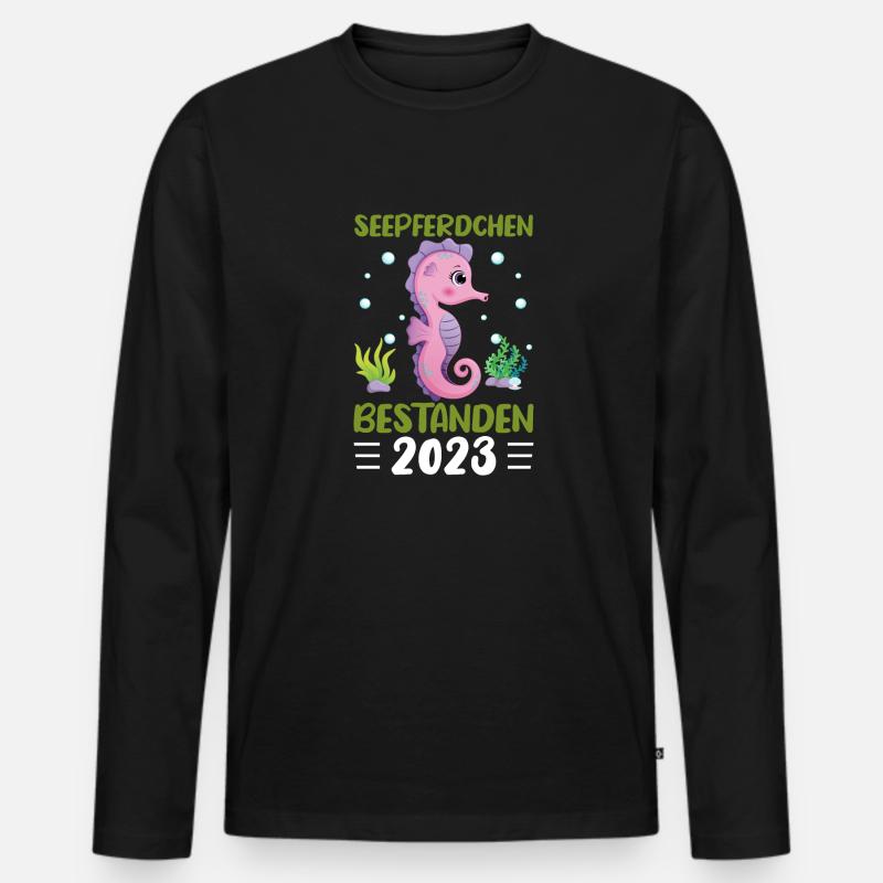 Seepferdchen bestanden 2023 - Männer Premium Bio Langarmshirt - Schwarz