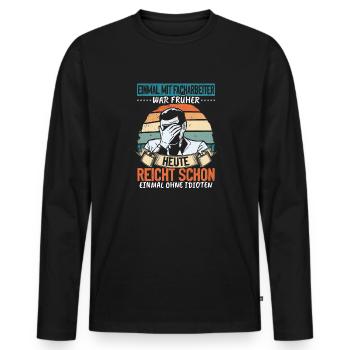 Einmal mit Facharbeiter, einmal ohne Idioten - Männer Premium Bio Langarmshirt - Schwarz - Vorne - Nico (187cm)